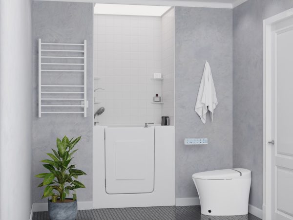 Universal Collection 27 in. L x 39 in. W Left Side Drain Soaker Bathtub in White with Fast Fill Faucet Set