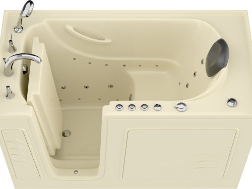 Safe Premier Series 30 in. L x 59 in. W Left Side Drain Combination Jetted Bathtub in Biscuit with Fast Fill Faucet Set