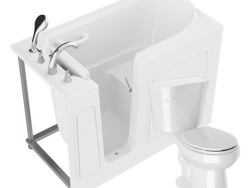 Universal 53 in. x 26 in. Left Drain Soaking Jetted Bathtub in White with Rounded Toilet and Soft Close Lid