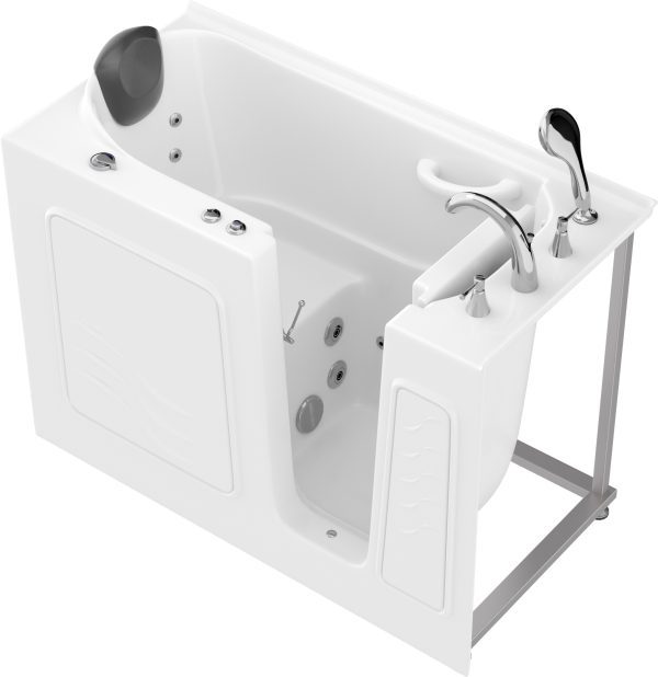 Safe Premier Series 26 in. L x 53 in. W Whirlpool Jetted Bathtub with Right Drain in White with Fast Filling Faucet Set