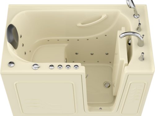 Safe Premier Series 30 in. L x 52 in. W Right Side Drain Combination Jetted Bathtub in Biscuit with Fast Fill Faucet Set