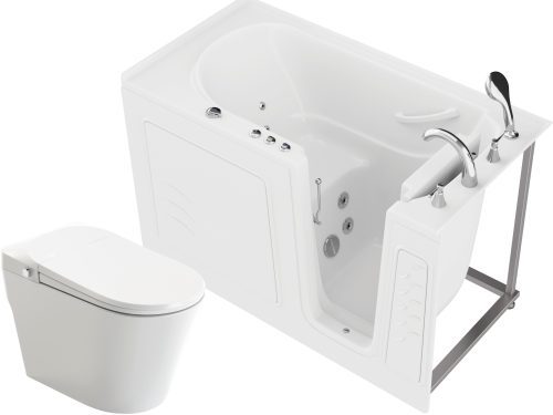 khtkykr7b1fbnjeczyvn HD Series 30 in. x 60 in. Right Drain Walk-In Whirlpool Tub with Fast Drain in White and Auto Flush Smart Bidet Toilet