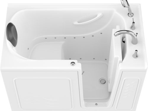 Safe Premier Series 30 in. L x 52 in. W Right Side Drain Air Jetted Bathtub in White with Fast Filling Faucet Set