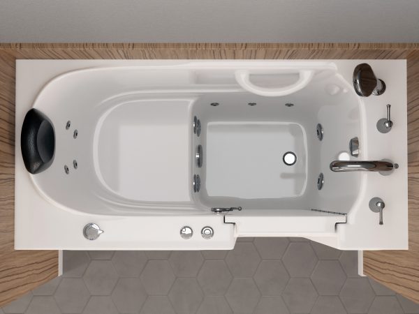 Safe Premier Series 26 in. L x 53 in. W Whirlpool Jetted Bathtub with Right Drain in White with Fast Filling Faucet Set