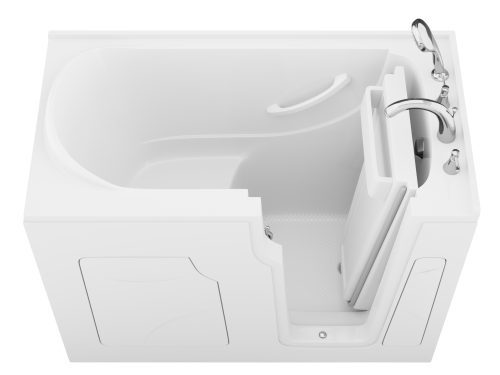 Safe Premier Series 28 in. L x 53 in. W Right Side Drain Soaker Bathtub in White with Fast Filling Faucet Set