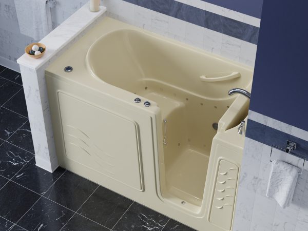 Universal Collection 30 in. L x 59 in. W Right Side Drain Air Jetted Bathtub in Biscuit with Aroma and Chroma Therapy