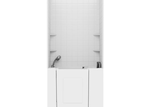 Nova Heated Series 31 in. L x 40 in. W  Left Drain Air Jetted Bathtub in White with 4 in. Tile Shower Wall Kit