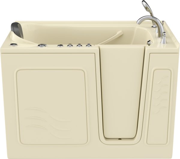 Safe Premier Series 30 in. L x 52 in. W Right Side Drain Combination Jetted Bathtub in Biscuit with Fast Fill Faucet Set