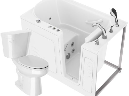 Universal 52 in. x 30 in. Right Drain Whirlpool Jetted Bathtub in White with Elongated Toilet and Soft Close Lid