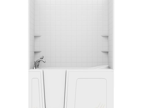 Nova Heated Series 32 in. L x 60 in. W  Left Drain Air Jetted Bathtub in White with 4 in. Tile Shower Wall Kit