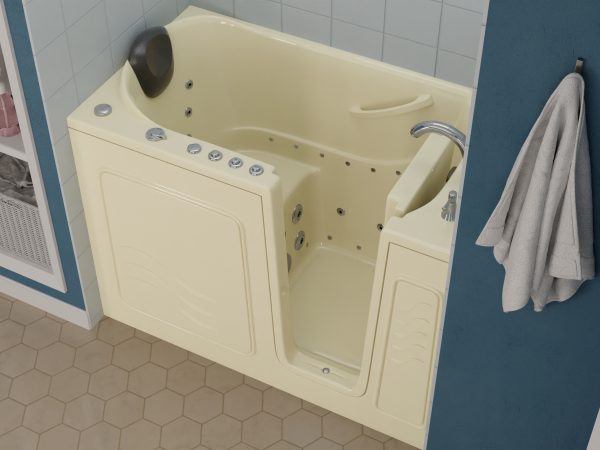 Safe Premier Series 30 in. L x 52 in. W Right Side Drain Combination Jetted Bathtub in Biscuit with Fast Fill Faucet Set