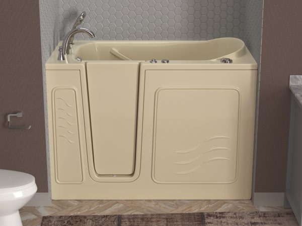 Safe Economy Series 30 in. L x 53 in. W Whirlpool Jetted Bathtub with Left Drain in Biscuit with Powered Fast Drain