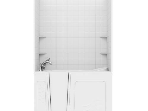 Nova Heated Series 30 in. L x 52 in. W  Left Drain Air Jetted Bathtub in White with 4 in. Tile Shower Wall Kit