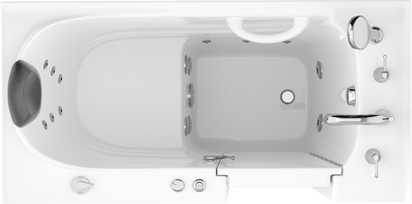 Safe Premier Series 26 in. L x 53 in. W Whirlpool Jetted Bathtub with Right Drain in White with Fast Filling Faucet Set