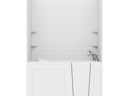 Nova Heated Series 30 in. L x 59 in. W Right Drain Air Jetted Bathtub in White with 4 in. Tile Shower Wall Kit