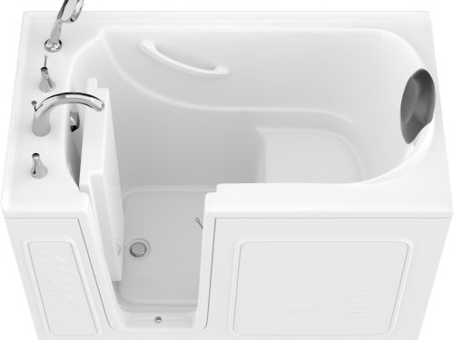 Safe Premier Series 30 in. L x 52 in. W Left Side Drain Soaker Bathtub in White with Fast Filling Faucet Set