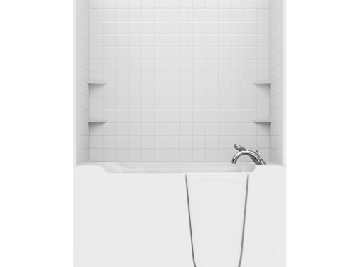 o93fgfqdregekliw00i5 Nova Heated Series 36 in. L x 60 in. W Right Drain Air Jetted Bathtub in White with 4 in. Tile Shower Wall Kit
