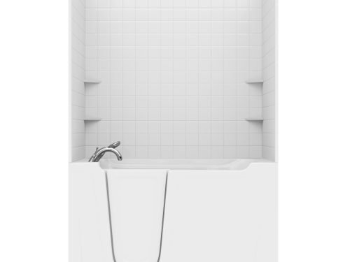 Nova Heated Series 36 in. L x 60 in. W  Left Drain Air Jetted Bathtub in White with 4 in. Tile Shower Wall Kit