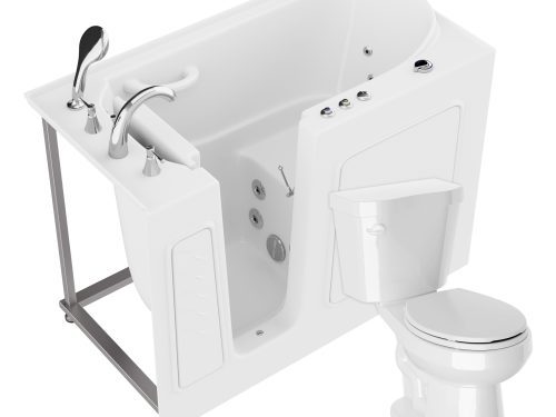 Universal 53 in. x 26 in. Left Drain Whirlpool Jetted Bathtub in White with Rounded Toilet and Soft Close Lid