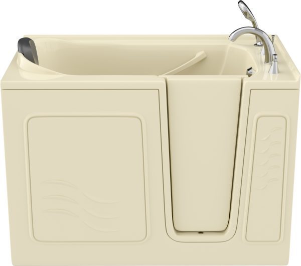 Safe Premier Series 30 in. L x 52 in. W Right Side Drain Soaker Bathtub in Biscuit with Fast Filling Faucet Set