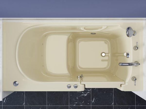Universal Collection 30 in. L x 59 in. W Right Side Drain Air Jetted Bathtub in Biscuit with Aroma and Chroma Therapy