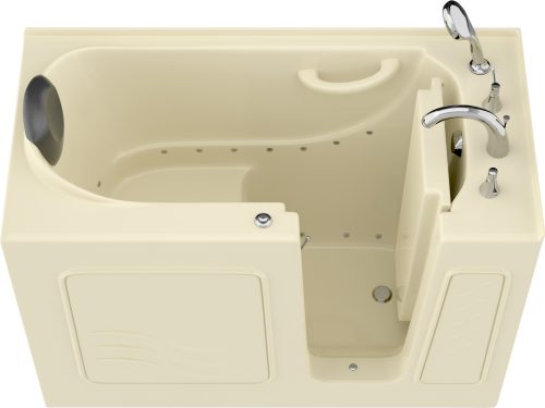 Safe Premier Series 26 in. L x 53 in. W Right Side Drain Air Jetted Bathtub in Biscuit with Fast Filling Faucet Set