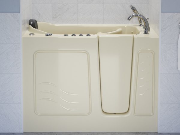 Universal Collection 26 in. L x 53 in. W Right Side Drain Combination Jetted Bathtub in Biscuit with Powered Fast Drain