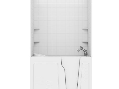 Nova Heated Series 29 in. L x 52 in. W Right Drain Air Jetted Bathtub in White with 4 in. Tile Shower Wall Kit