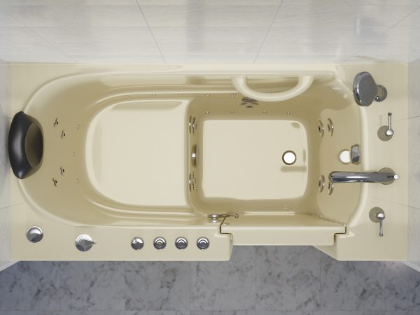 Universal Collection 26 in. L x 53 in. W Right Side Drain Combination Jetted Bathtub in Biscuit with Powered Fast Drain