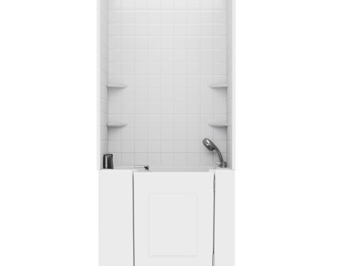 pbljieg7wtneji9o0xfh Nova Heated Series 26 in. L x 39 in. W Right Drain Air Jetted Bathtub in White with 4 in. Tile Shower Wall Kit