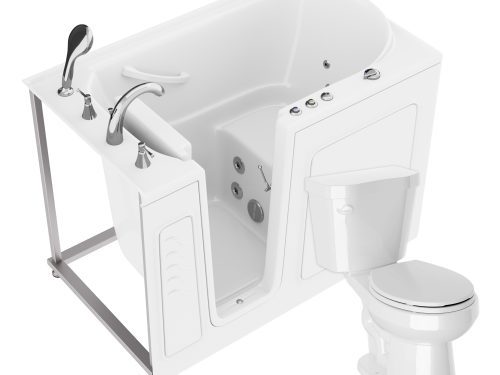 Universal 52 in. x 30 in. Left Drain Whirlpool Jetted Bathtub in White with Rounded Toilet and Soft Close Lid