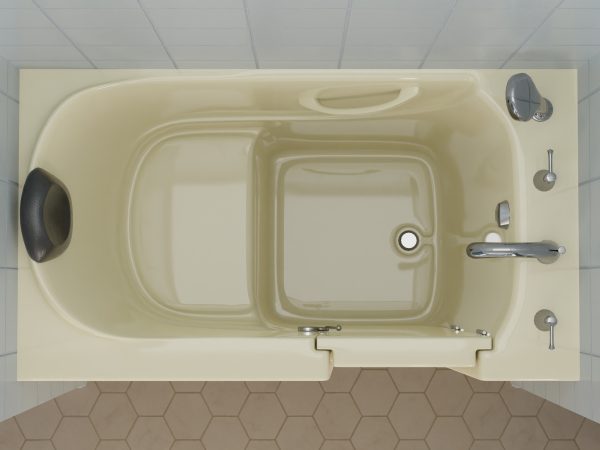 Safe Premier Series 30 in. L x 52 in. W Right Side Drain Soaker Bathtub in Biscuit with Fast Filling Faucet Set