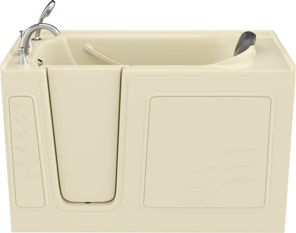 Safe Premier Series 30 in. L x 59 in. W Left Side Drain Soaker Bathtub in Biscuit with Fast Filling Faucet Set