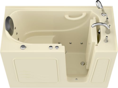 Safe Premier Series 26 in. L x 53 in. W Whirlpool Bathtub with Right Drain in Biscuit with Fast Filling Faucet Set
