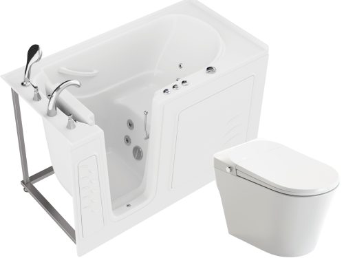 q03pbljzzaoxypbfijrj HD Series 30 in. x 60 in. Left Drain Walk-In Whirlpool Tub with Fast Drain in White and Full Function Smart Bidet Toilet