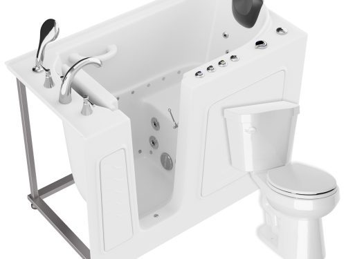 Universal 53 in. x 26 in. Left Drain Combination Jetted Bathtub in White with Rounded Toilet and Soft Close Lid