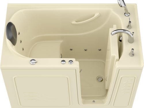 Safe Premier Series 30 in. L x 52 in. W Whirlpool Bathtub with Right Drain in Biscuit with Fast Filling Faucet Set