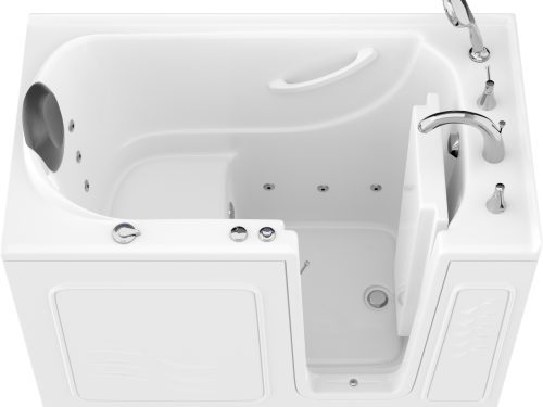 Safe Premier Series 30 in. L x 52 in. W Whirlpool Jetted Bathtub with Right Drain in White with Fast Filling Faucet Set