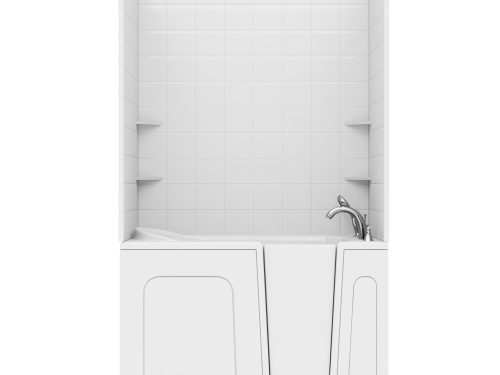 Nova Heated Series 30 in. L x 54 in. W Right Drain Air Jetted Bathtub in White with 6 in. Tile Shower Wall Kit
