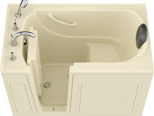 Safe Premier Series 30 in. L x 52 in. W Left Side Drain Soaker Bathtub in Biscuit with Fast Filling Faucet Set