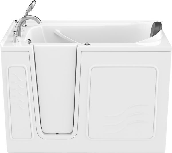 Safe Premier Series 30 in. L x 52 in. W Left Side Drain Air Jetted Bathtub in White with Fast Filling Faucet Set