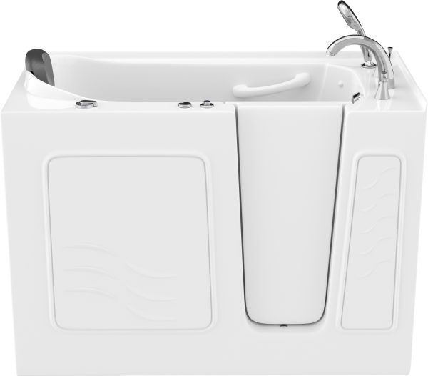 Safe Premier Series 26 in. L x 53 in. W Whirlpool Jetted Bathtub with Right Drain in White with Fast Filling Faucet Set