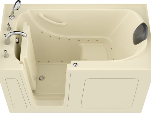 Safe Premier Series 32 in. L x 60 in. W Left Side Drain Air Jetted Bathtub in Biscuit with Fast Filling Faucet Set