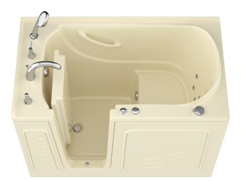 Safe Economy Series 30 in. L x 53 in. W Whirlpool Jetted Bathtub with Left Drain in Biscuit with Powered Fast Drain
