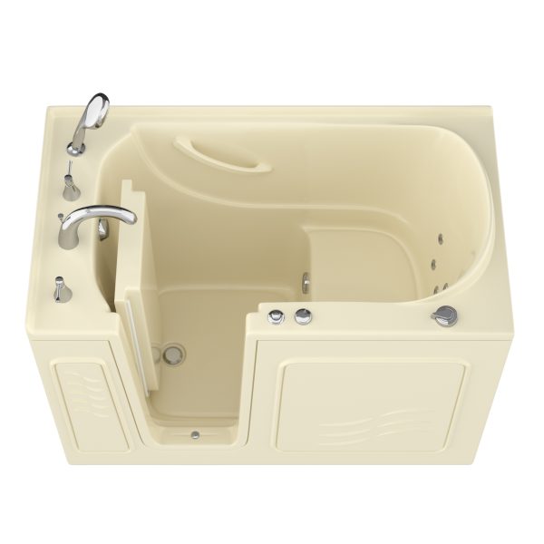 Safe Economy Series 30 in. L x 53 in. W Whirlpool Jetted Bathtub with Left Drain in Biscuit with Powered Fast Drain