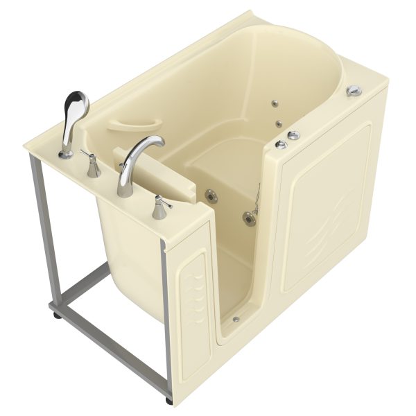 Safe Economy Series 30 in. L x 53 in. W Whirlpool Jetted Bathtub with Left Drain in Biscuit with Powered Fast Drain