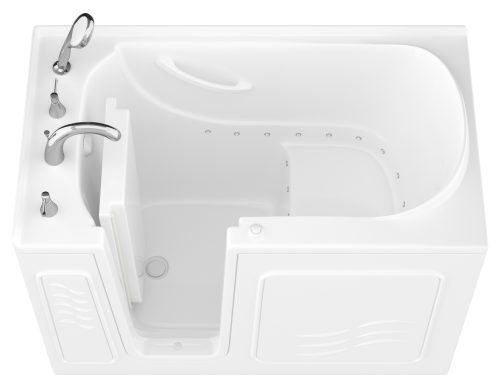 Safe Economy Series 30 in. L x 53 in. W Left Side Drain Air Jetted Bathtub in White with Fast Filling Faucet Set