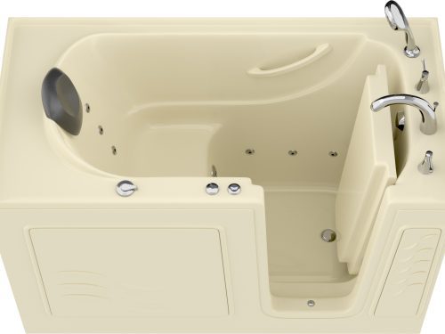 Safe Premier Series 30 in. L x 59 in. W Whirlpool Bathtub with Right Drain in Biscuit with Fast Filling Faucet Set
