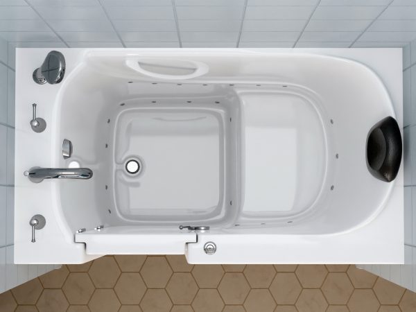 Safe Premier Series 30 in. L x 52 in. W Left Side Drain Air Jetted Bathtub in White with Fast Filling Faucet Set