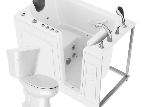 Universal 52 in. x 30 in. Right Drain Combination Jetted Bathtub in White with Elongated Toilet and Soft Close Lid